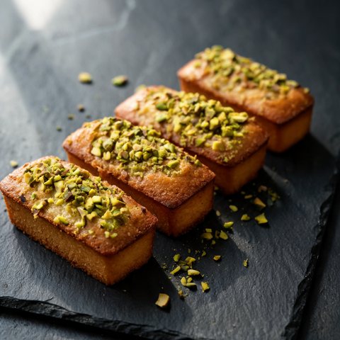 Pistachio financier cakes